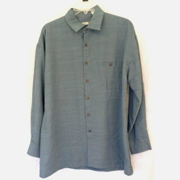 Campia Moda Men’s Shirt Size L Blue Gray Button Down Long Sleeve Pocket EUC - Picture 3 of 15